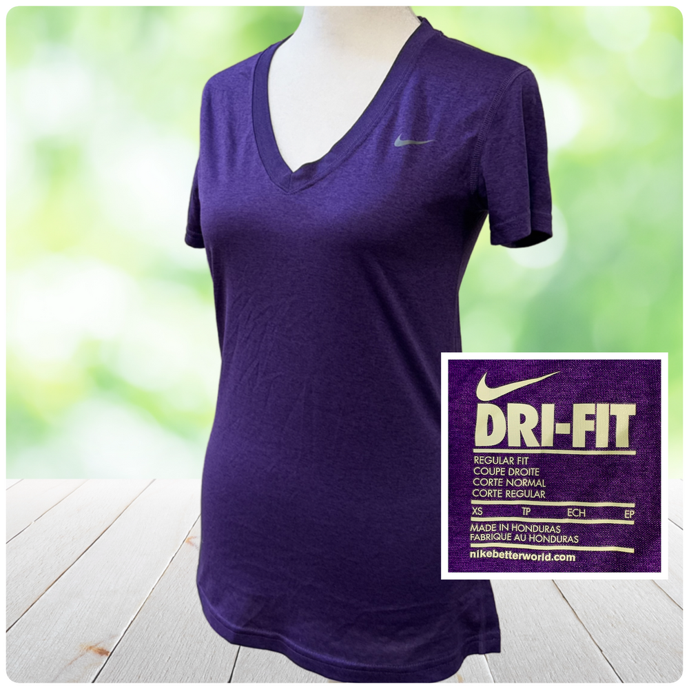 NIKE Dri-FIT V Neck Athletic Tee Lightweight Purple Moisture Wicking XS